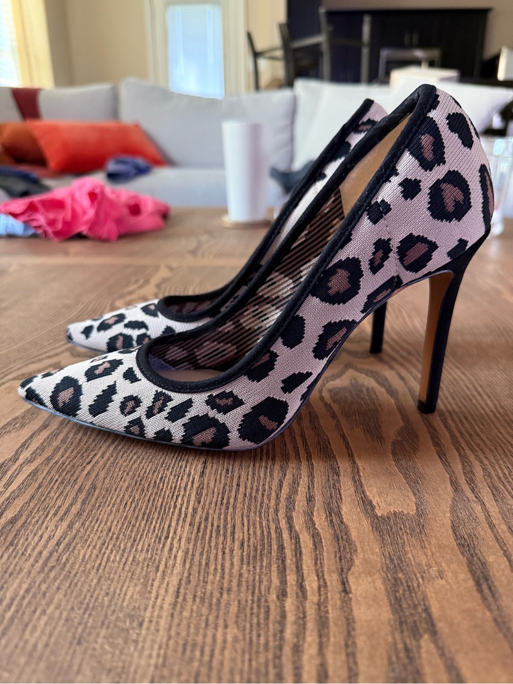 MIX No. 6 Beige and Black Leopard-Print Pointed Stiletto Heels